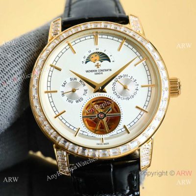 Knockoff Vacheron Constantin Traditionnelle Tourbillon Gold with Baguettes